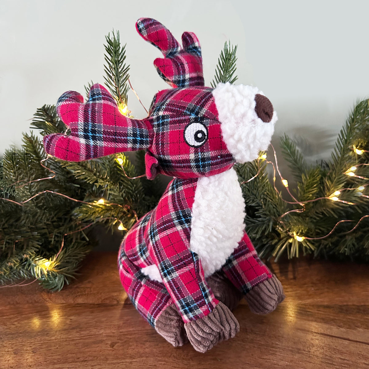 Red Tweed Reindeer Dog Toy