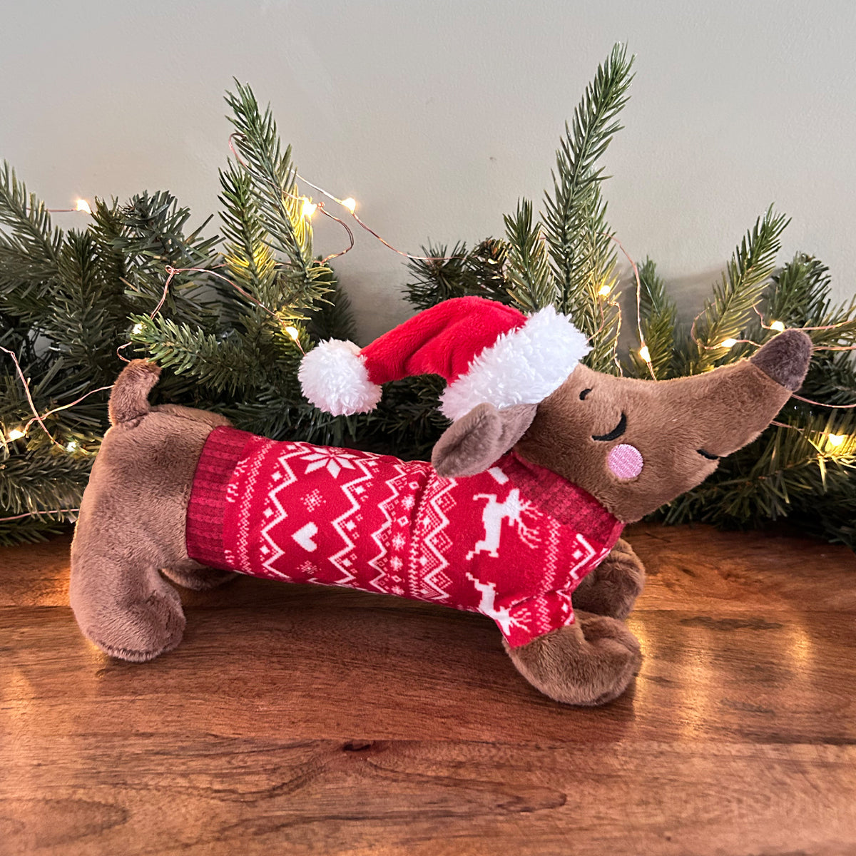 Festive Sausage Dog Plush Dog Toy