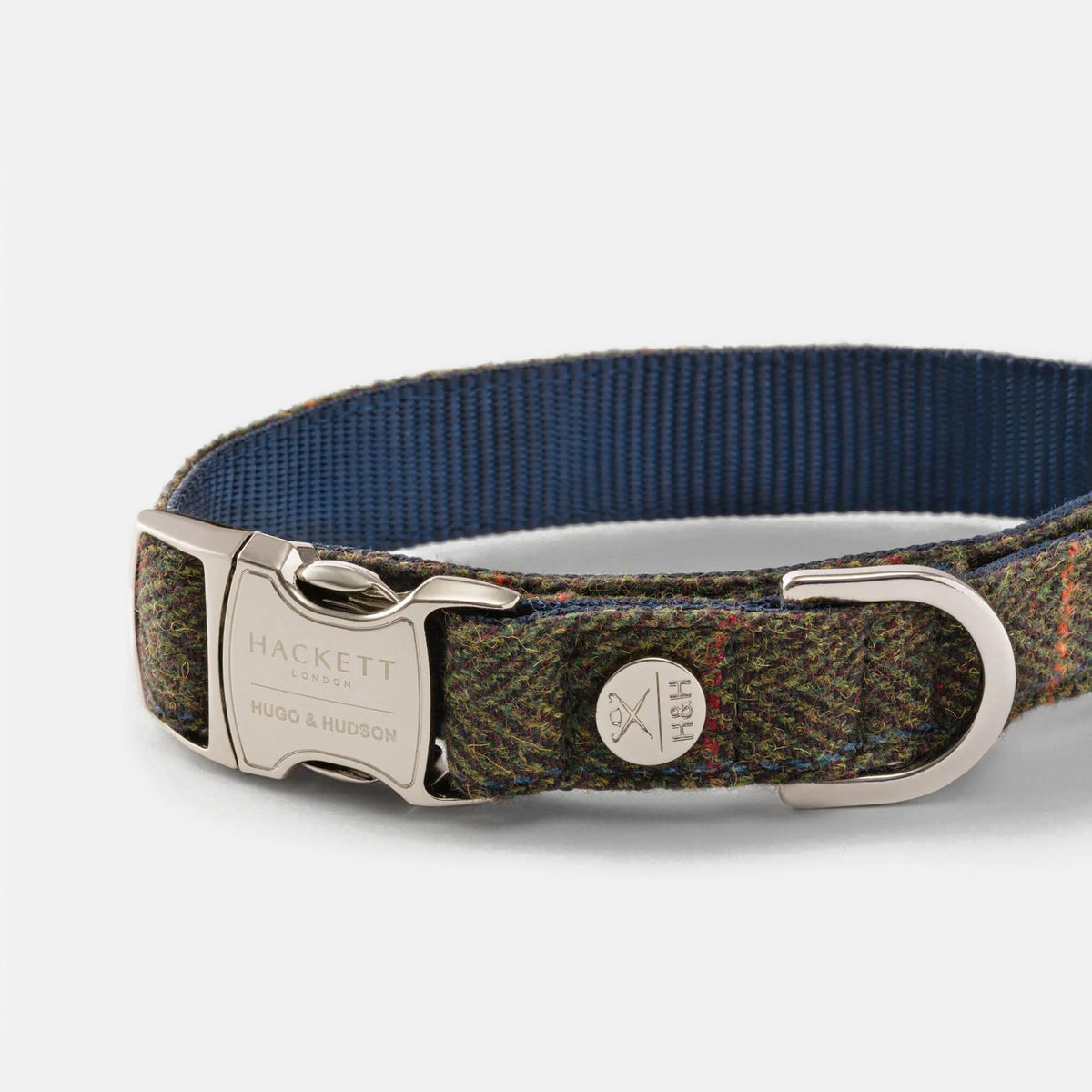 Hackett X Hugo & Hudson Dark Green Checked Herringbone Tweed Dog Collar
