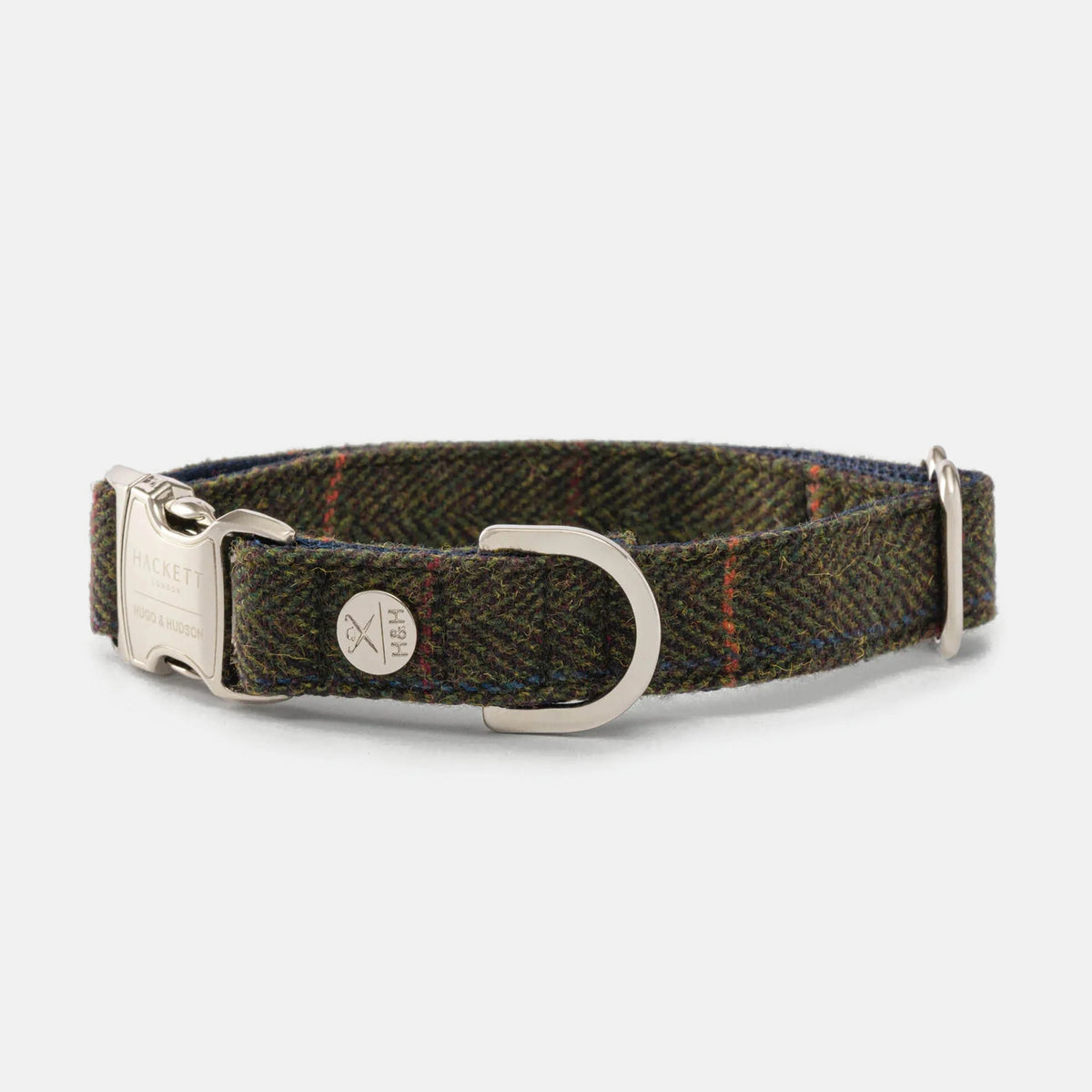 Hackett X Hugo & Hudson Dark Green Checked Herringbone Tweed Dog Collar
