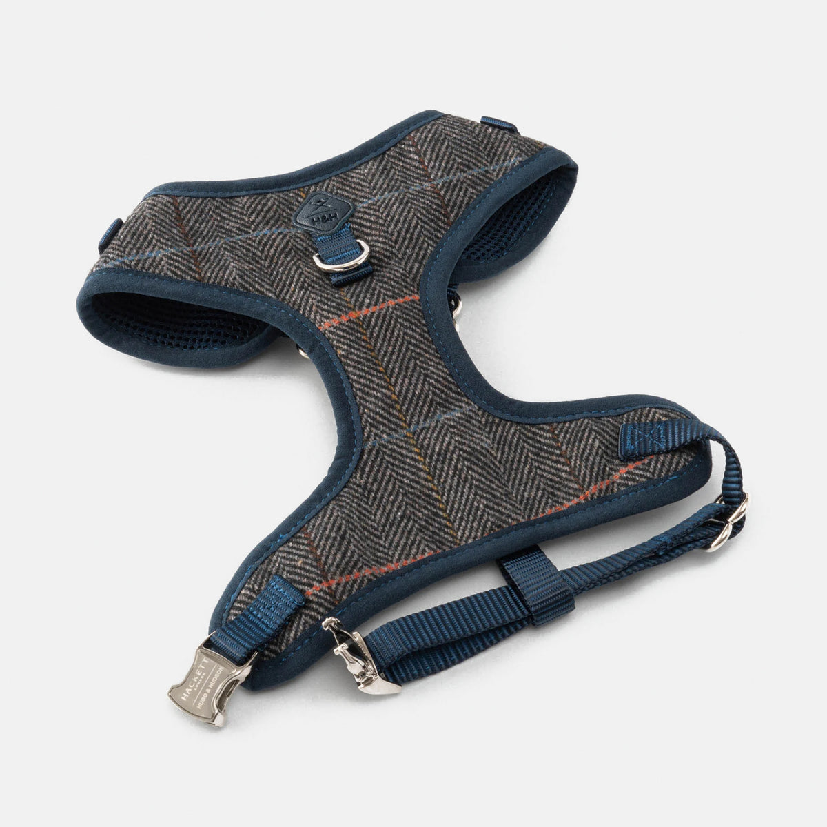 Hackett X Hugo & Hudson Grey Checked Herringbone Tweed Dog Harness