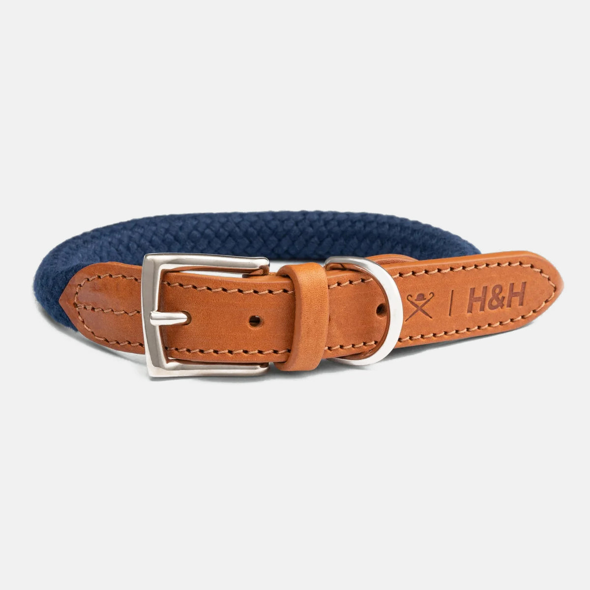 Hackett X Hugo & Hudson Navy Round Rope & Cognac Leather Dog Collar