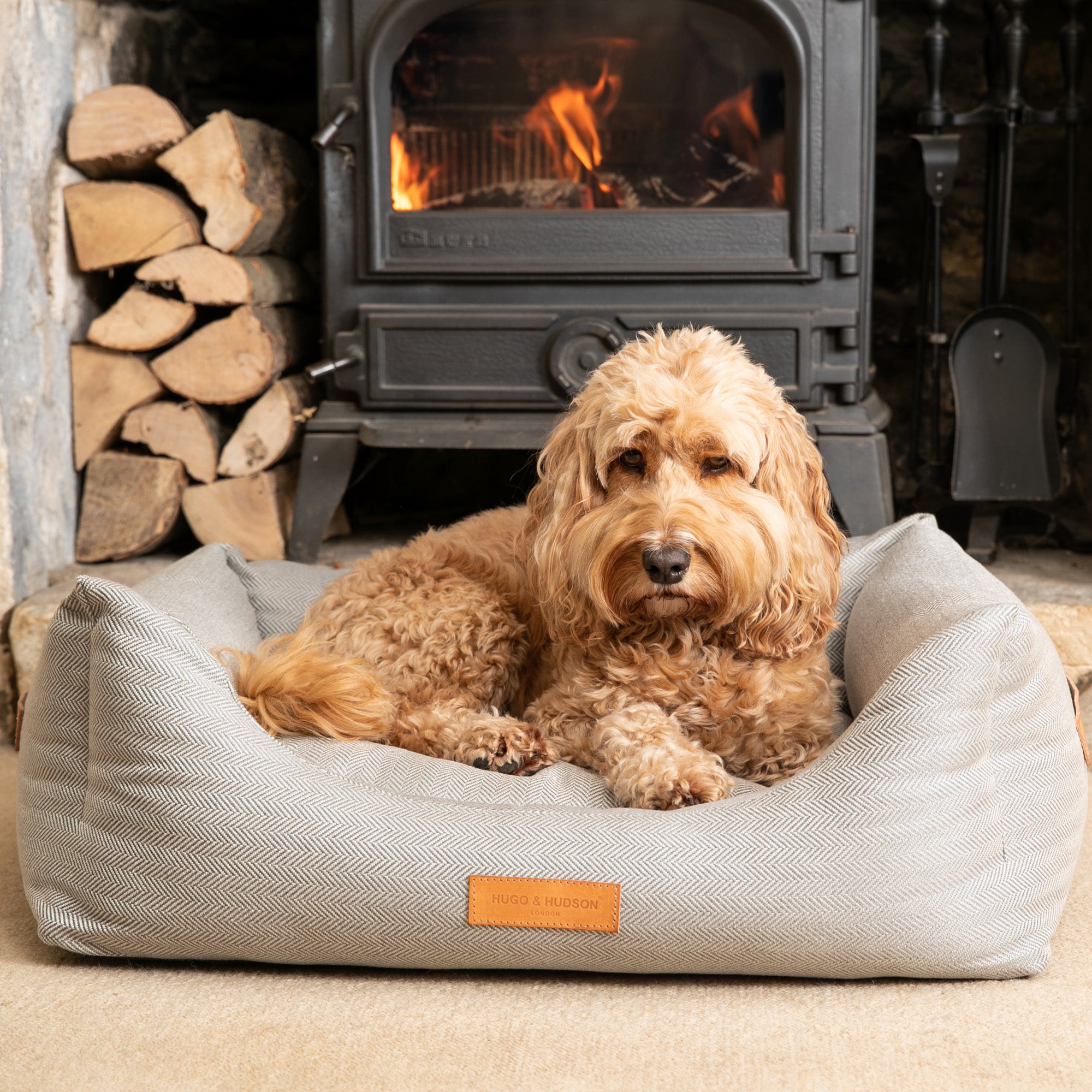 Hugo & Hudson Grey Herringbone Dog Bed