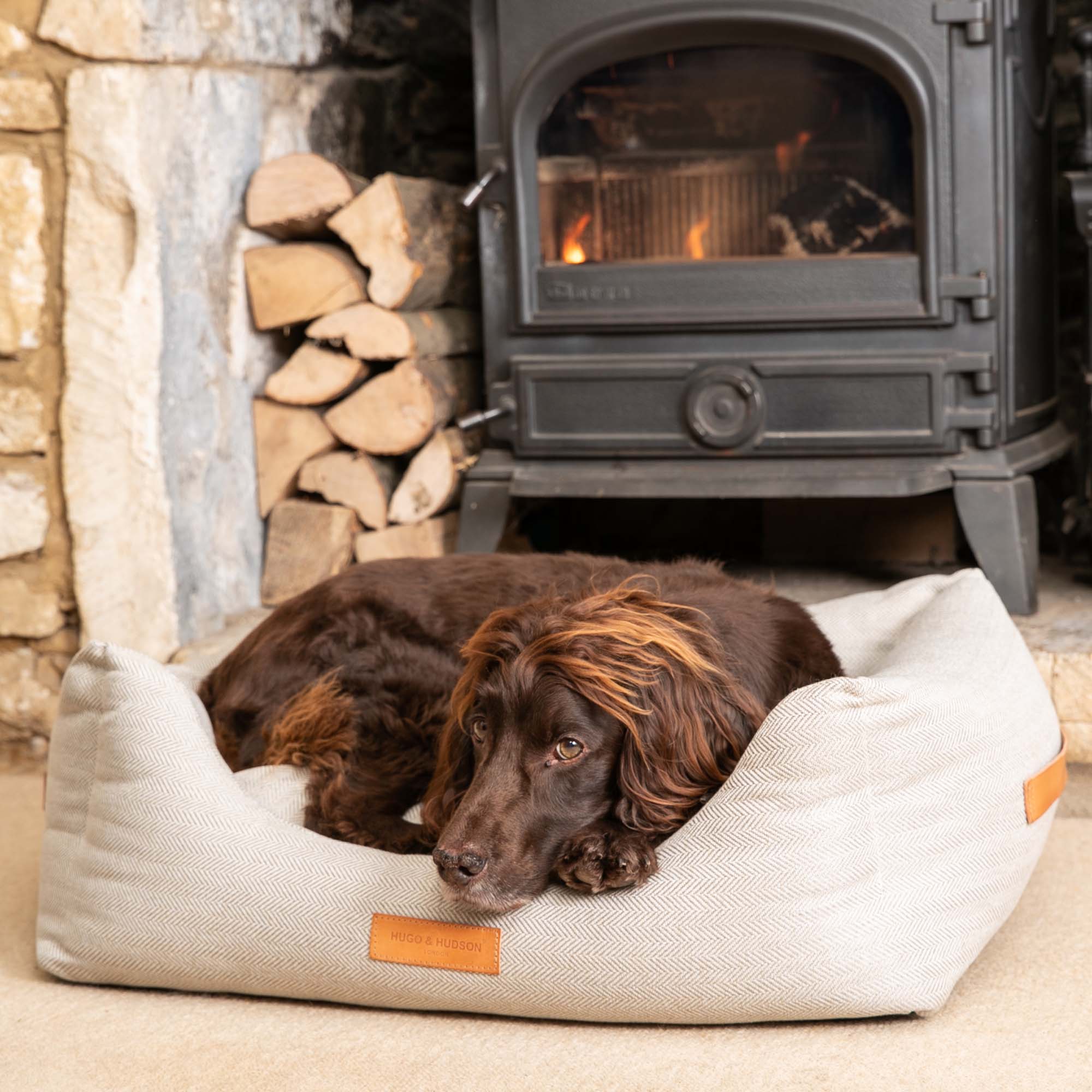 Hugo & Hudson Sand Herringbone Dog Bed