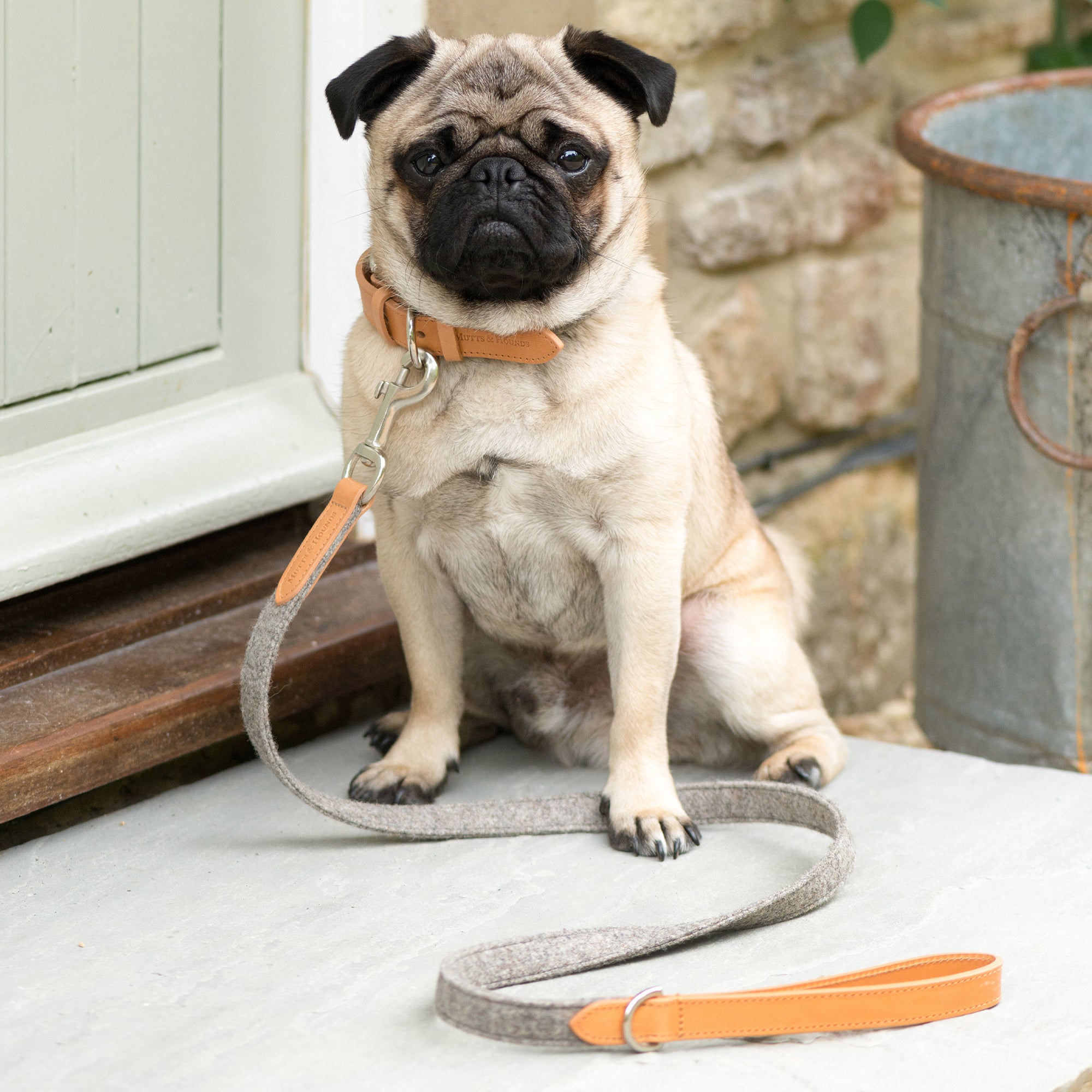 Camello Leather & Grey Tweed Dog Lead