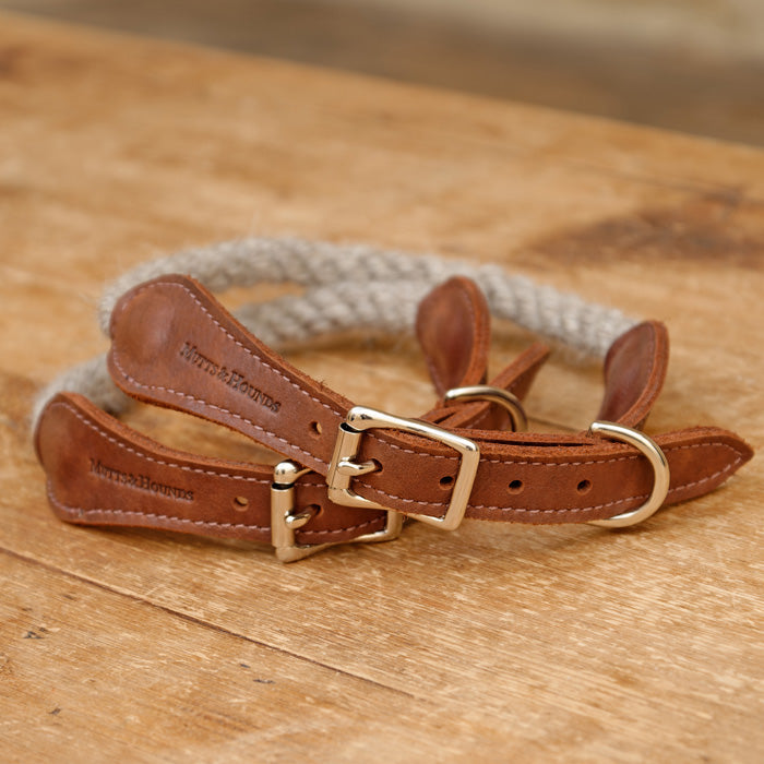 Natural Leather Dog Collar & Lead Set, UK-Crafted