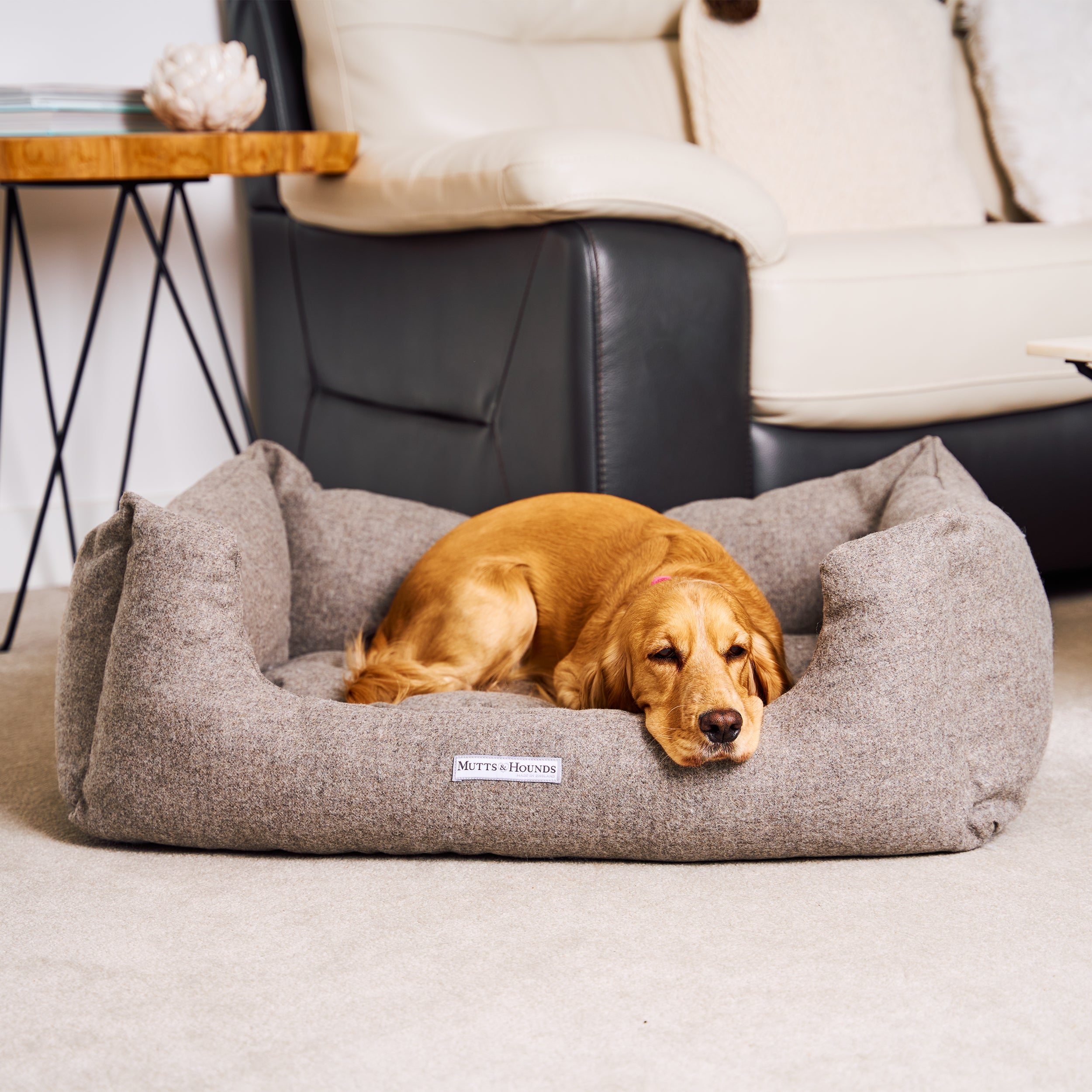 Grey Tweed Boxy Dog Bed