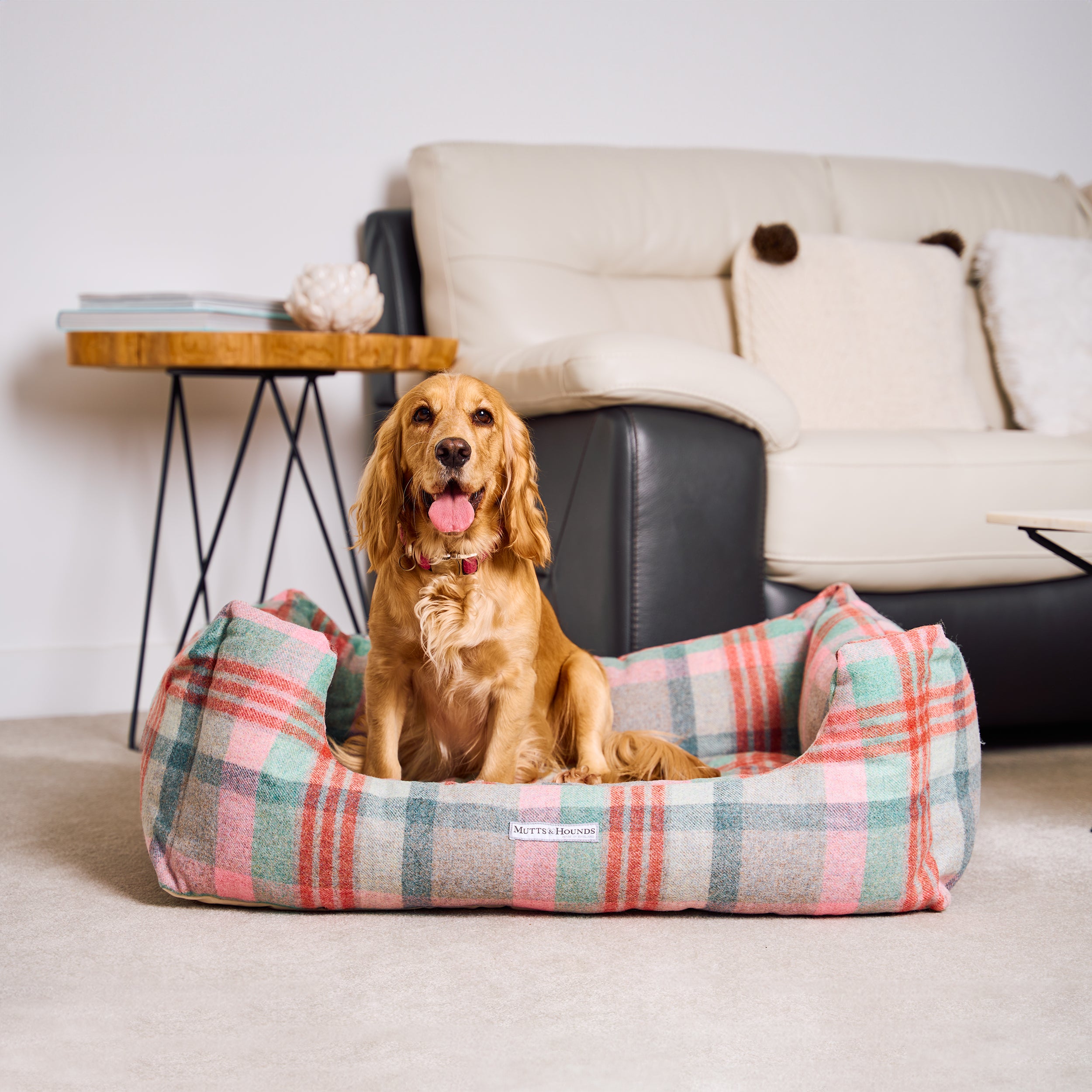 Macaroon Check Tweed Boxy Dog Bed