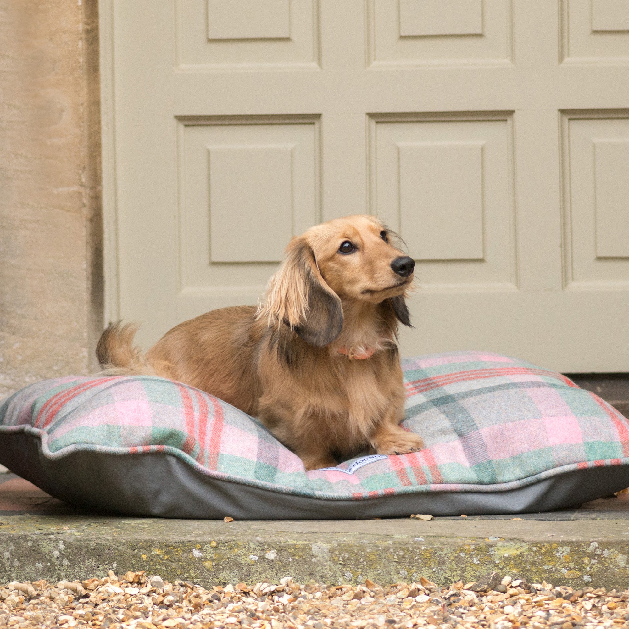 Macaroon Check Tweed Pillow Dog Bed