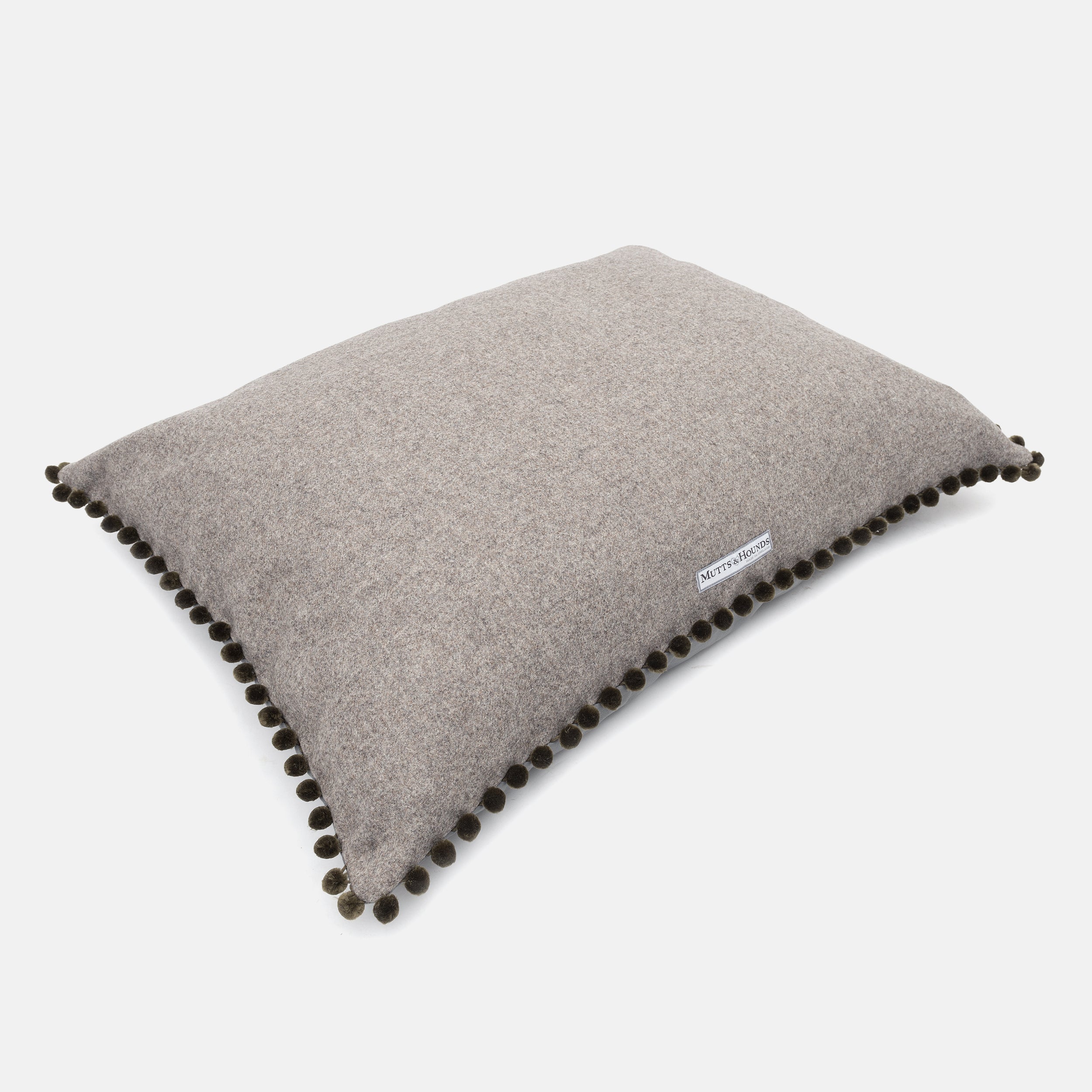 Grey Tweed Pillow Dog Bed With Pom Poms