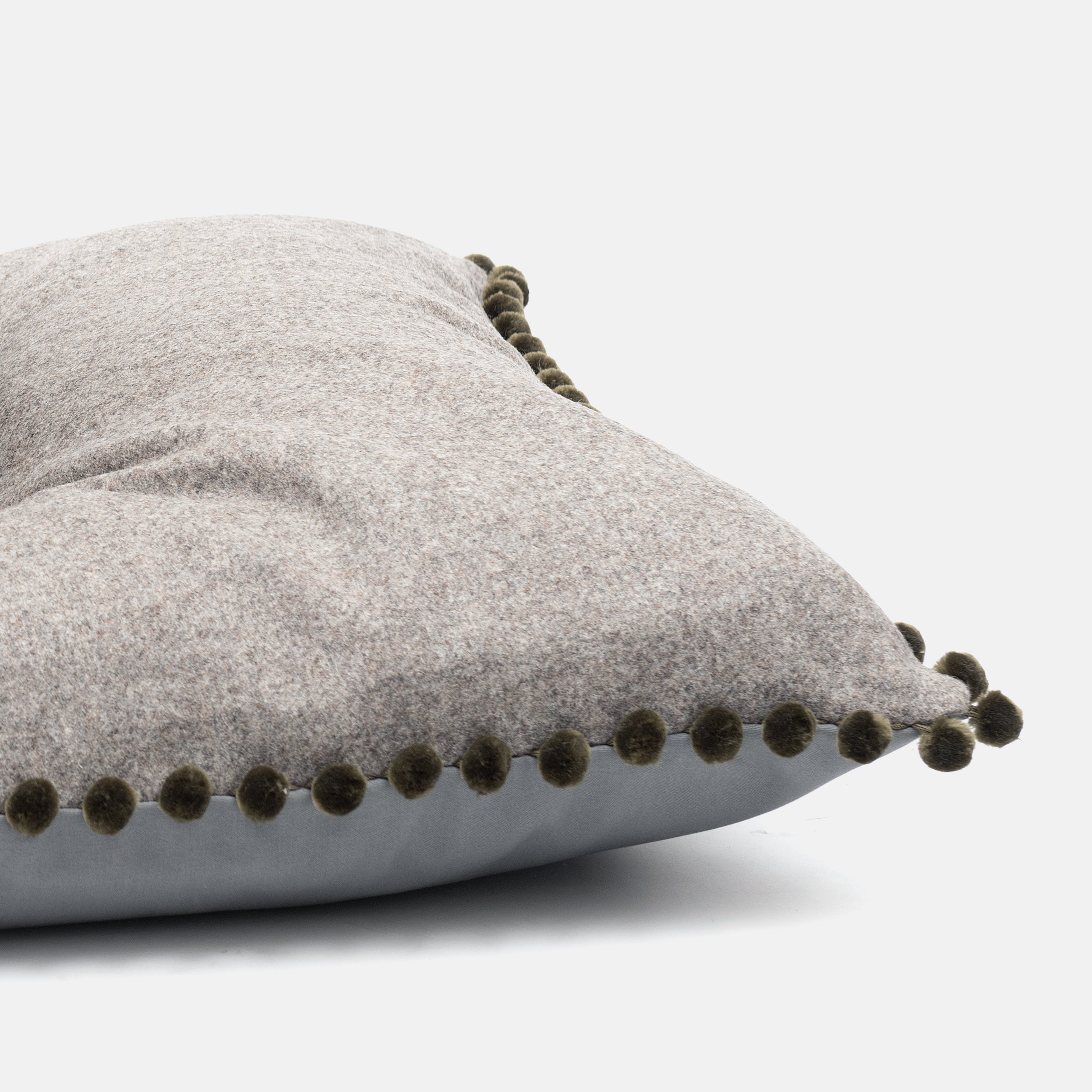 Grey Tweed Pillow Dog Bed With Pom Poms