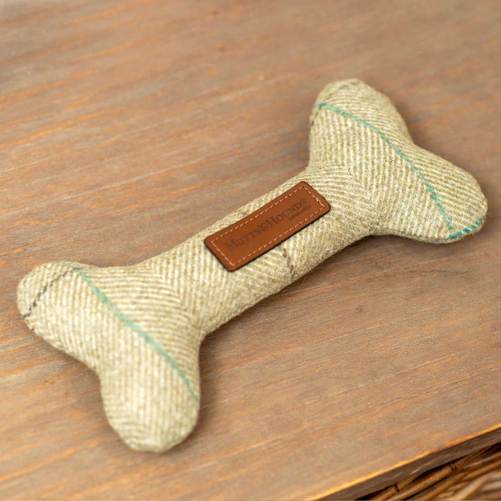 Willow Check Tweed Squeaky Bone Dog Toy