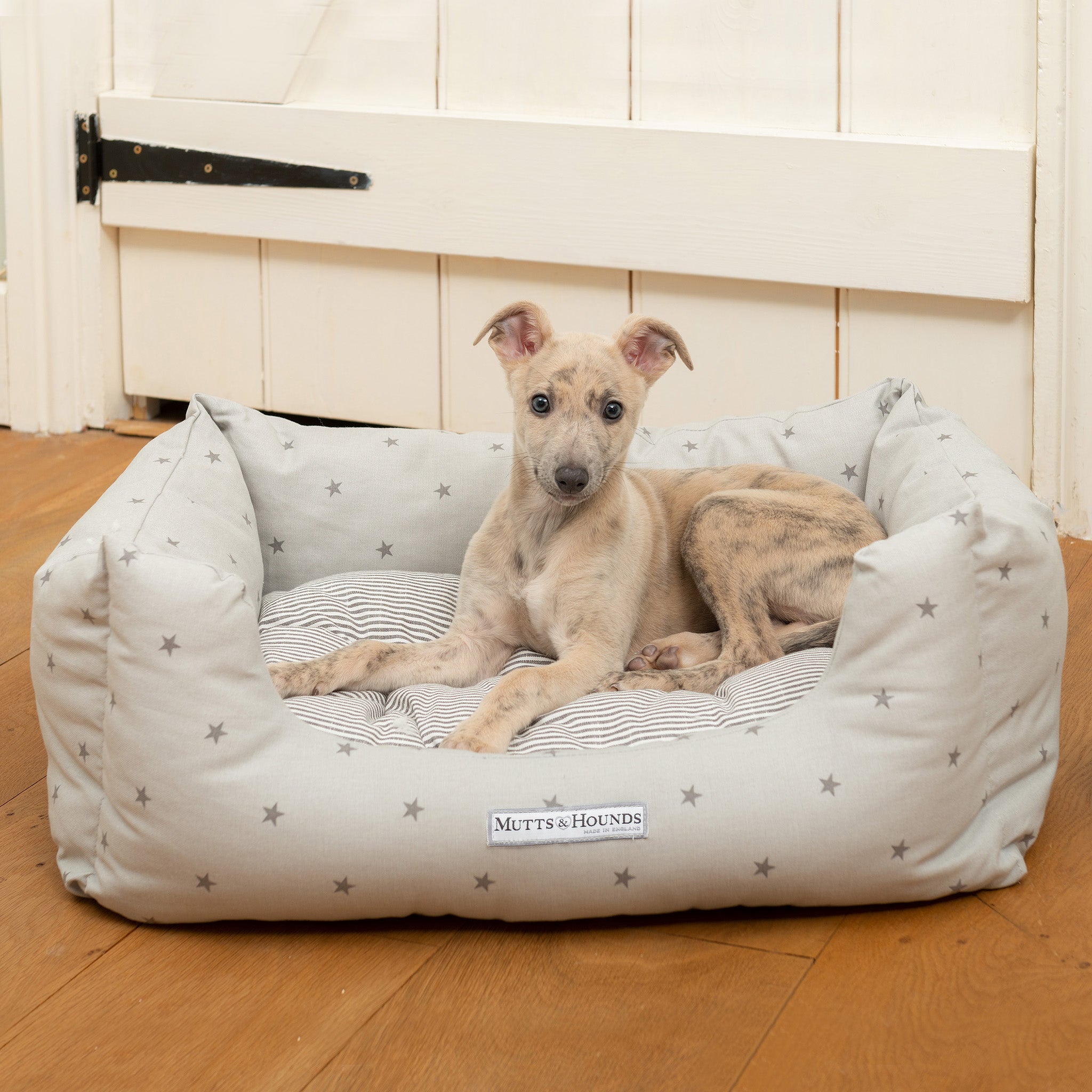 Grey Stars & Charcoal Stripe Boxy Dog Bed
