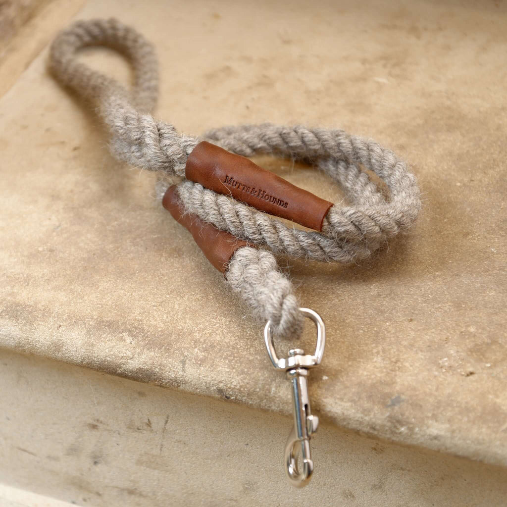 Natural Wool Rope & Leather Clip Dog Lead